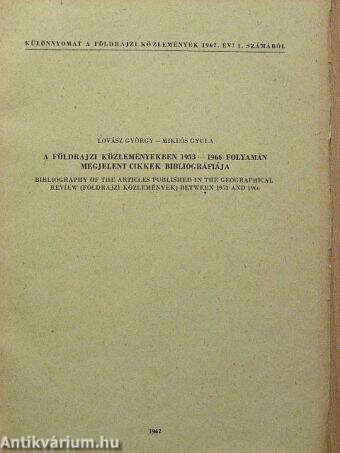 A Földrajzi közleményekben 1953-1966 folyamán megjelent cikkek bibliográfiája