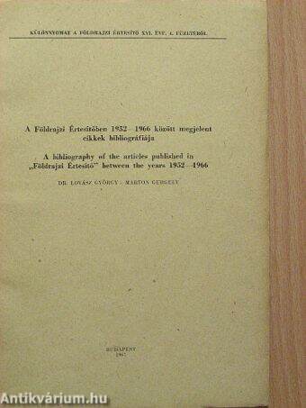 A Földrajzi közleményekben 1952-1966 között megjelent cikkek bibliográfiája