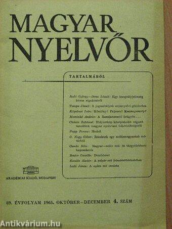 Magyar Nyelvőr 1965. október-december