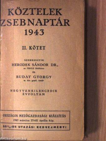 Köztelek Zsebnaptár 1943/II. (töredék)