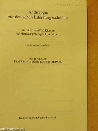 Anthologie zur deutschen Literaturgeschichte III-IV.