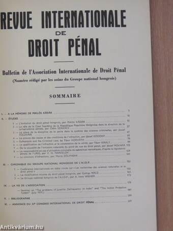 Revue Internationale de Droit Pénal 1972. I-II.