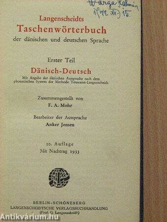 Langenscheidts Taschenwörterbuch der dänischen und deutschen Sprache 1.