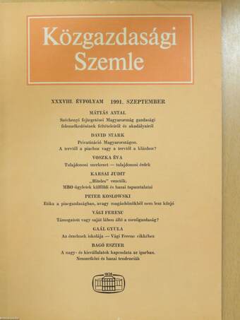 Közgazdasági Szemle 1991. szeptember