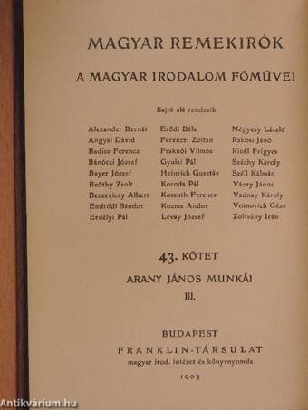 Arany János munkái III.