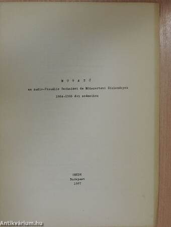 Mutató az Audio-Vizuális Technikai és Módszertani Közlemények 1964-1966 évi számaihoz