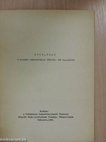 Beszámoló a Műszaki Szakosztályok 1961-63. évi munkájáról