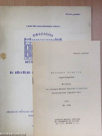 Országos Műszaki Könyvtár új külföldi beszerzéseinek jegyzéke 1962. október