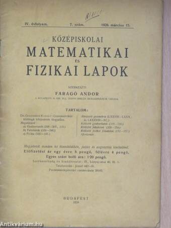 Középiskolai matematikai és fizikai lapok 1928. március 15.