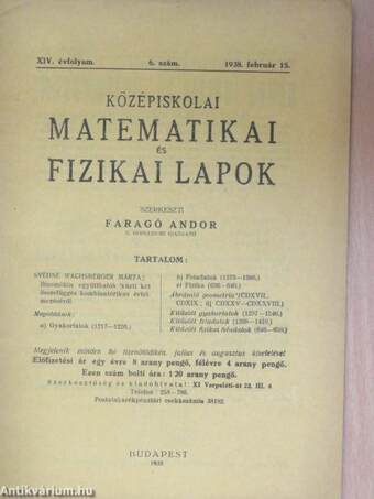 Középiskolai matematikai és fizikai lapok 1938. február 15.