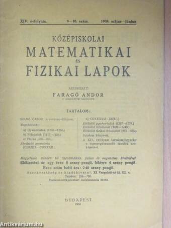 Középiskolai matematikai és fizikai lapok 1938. május-június