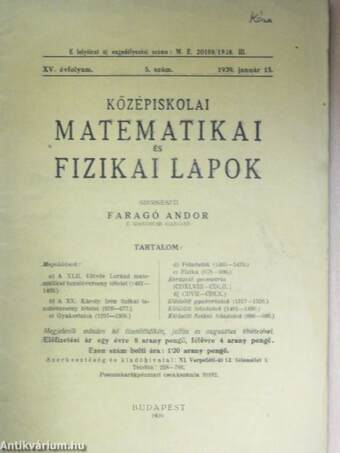 Középiskolai matematikai és fizikai lapok 1939. január 15.