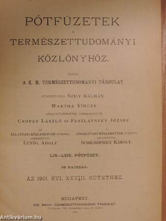 Pótfüzetek a Természettudományi Közlönyhöz 1901/1902/1903.