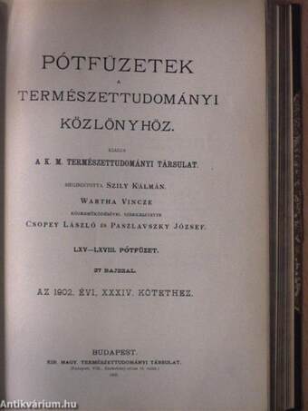 Pótfüzetek a Természettudományi Közlönyhöz 1901/1902/1903.