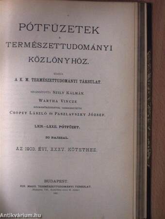 Pótfüzetek a Természettudományi Közlönyhöz 1901/1902/1903.