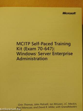 MCITP Self-Paced Training Kit (Exam 70-647): Windows Server Enterprise Administration - CD-vel