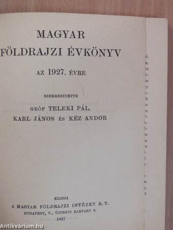 Magyar földrajzi évkönyv az 1927. évre