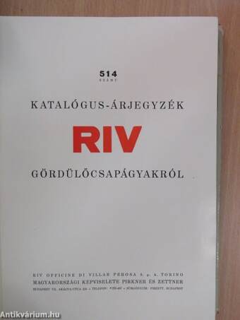 514 számú katalógus-árjegyzék RIV gördülőcsapágyakról 