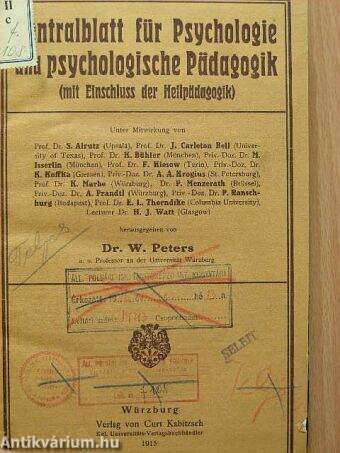 Zentralblatt für Psychologie und psychologische Pädagogik I-X.