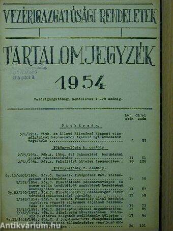 Vezérigazgatósági Rendeletek 1954.