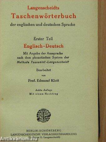 Langenscheidts Taschenwörterbuch der Deutsch-Englisch - English Deutsh 1-2.