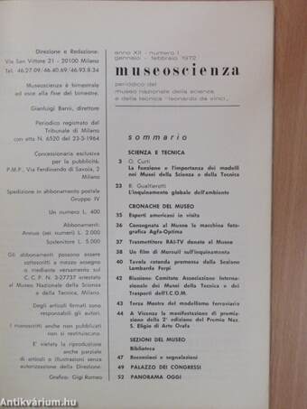 Museoscienza gennaio - febbraio 1972.