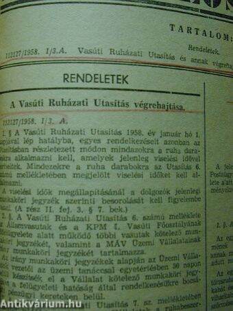 A Magyar Államvasutak Hivatalos Lapja 1958