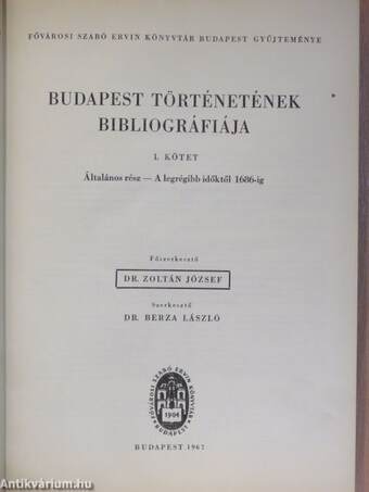 Budapest történetének bibliográfiája I.