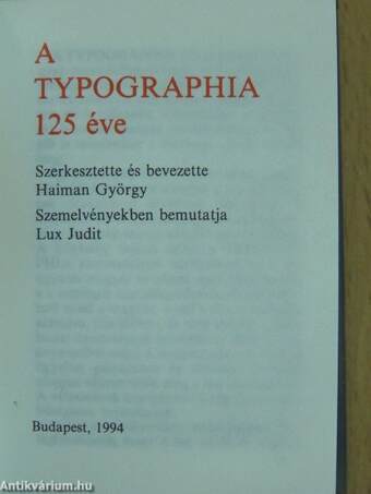 A Typographia 125 éve (minikönyv)