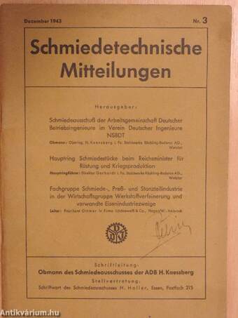 Schmiedetechnische Mitteilungen Dezember 1943