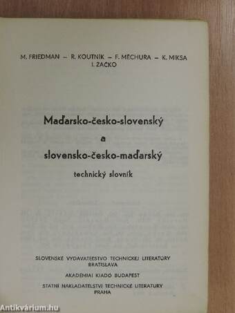 Madarsko-Cesko-Slovensky/Slovensko-Cesko-Madarsky technicky slovnik