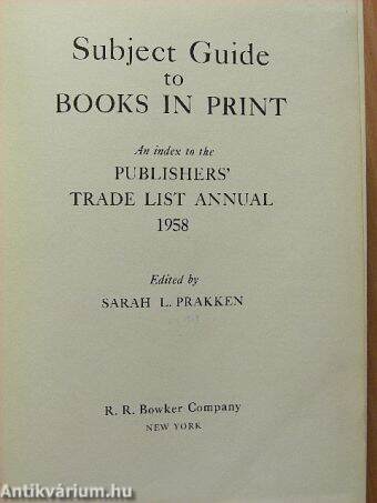 Subject Guide to Books in Print 1958