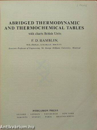 Abridged thermodynamic and thermochemical tables