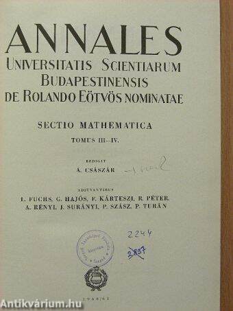 Annales Universitatis Scientiarum Budapestinensis de Rolando Eötvös nominatae III-IV