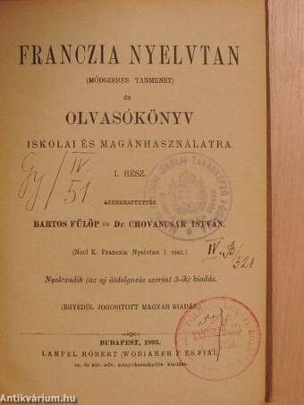 Franczia nyelvtan (módszeres tanmenet) és olvasókönyv I.