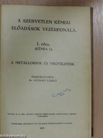 Az általános kémiai előadások vezérfonala/A szervetlen kémiai előadások vezérfonala I./Kémiai előadássorozat