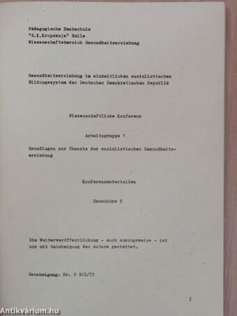 Gesundheitserziehung im einheitlichen sozialistischen Bildungssystem der Deutschen Demokratischen Republik