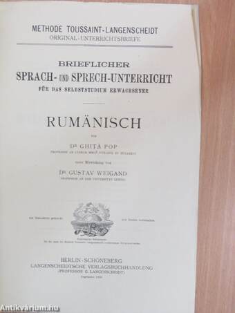 Rumänisch - 1-36. Brief/I-VII. Beilage/Sachregister