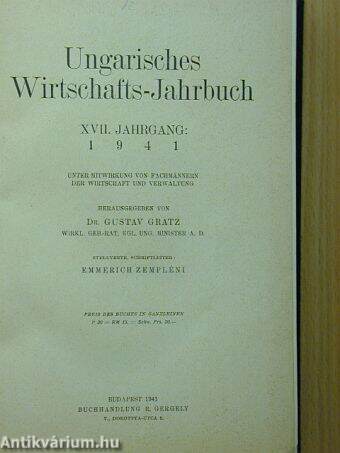 Ungarisches Wirtschafts-Jahrbuch 1941.
