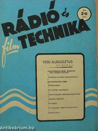 Rádió és filmtechnika 1950. augusztus