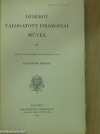 Diderot válogatott filozófiai művei II. (töredék)