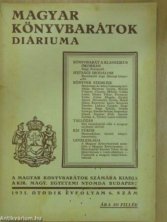 Magyar Könyvbarátok Diáriuma 1935. év 6. szám