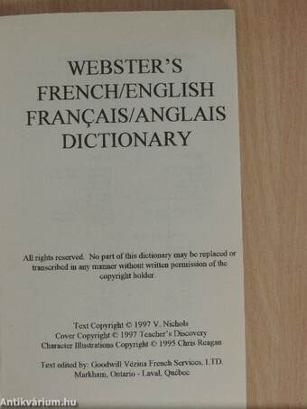 Webster's French/English - Francais/Anglais Dictionary