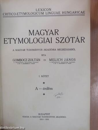 Magyar etymologiai szótár I. (töredék)