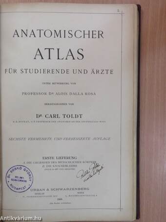 Anatomischer Atlas für studierende und Ärzte I. 