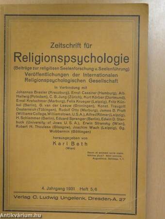 Zeitschrift für Religionspsychologie 1931 Heft 5/6.