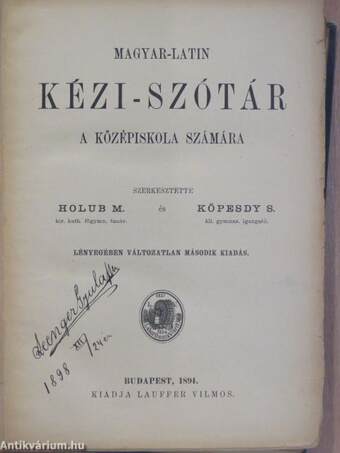 Magyar-latin kézi-szótár (rossz állapotú)