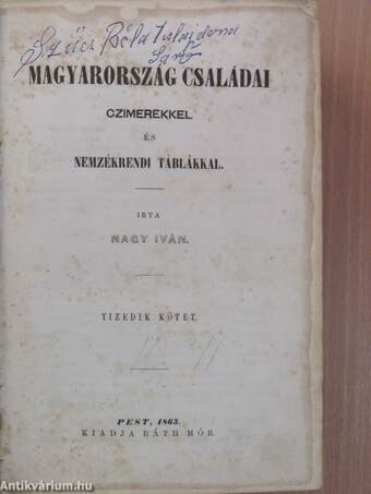 Magyarország családai czimerekkel és nemzékrendi táblákkal X-XI. (töredék) (rossz állapotú)