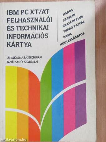 IBM PC XT/AT felhasználói és technikai információs kártya