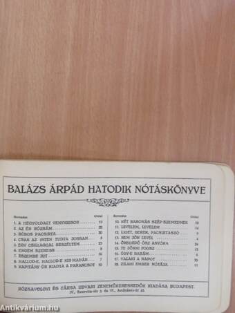 Balázs Árpád hatodik nótáskönyve